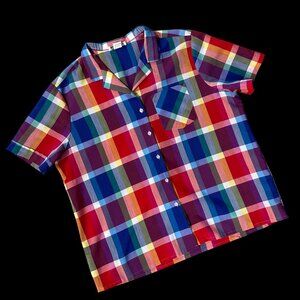 Vintage Womens Plaid Shirt 1980s Size 18 Diana Hampton USA Button Down Red Blue